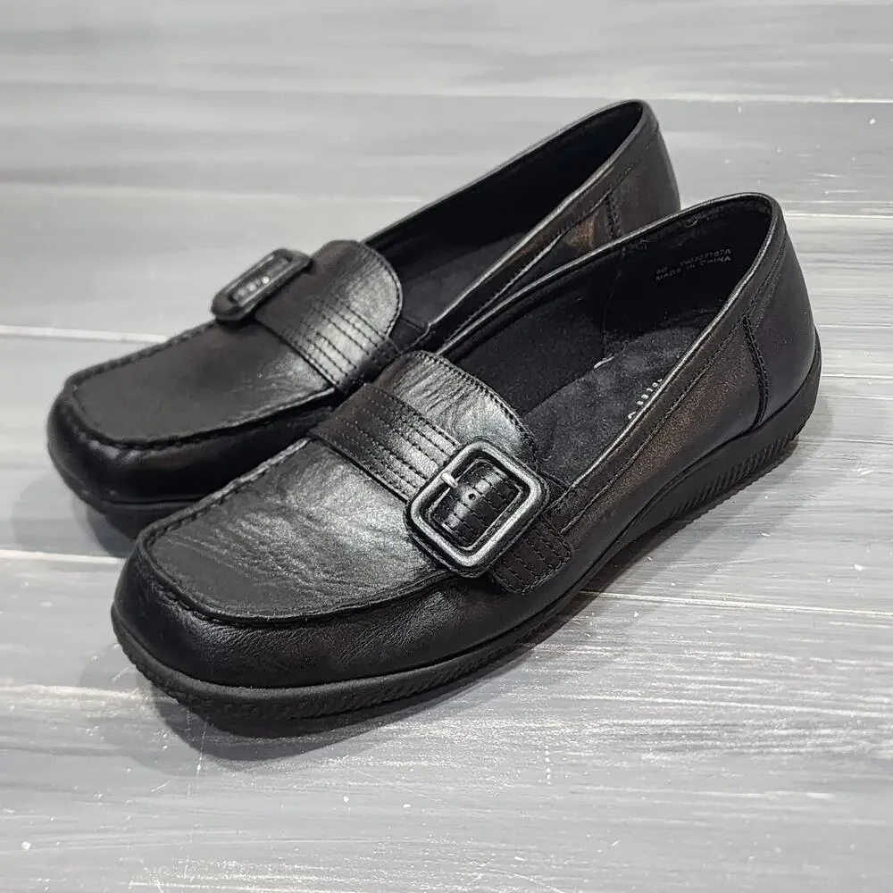 Walking Cradle Leather Loafers Comfort Shoes Black‎ Size 9 B Buckle Detail